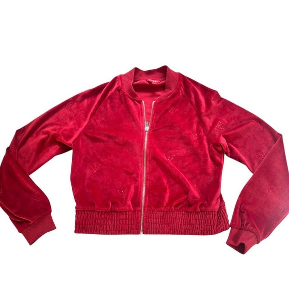 Y2K RED VELOUR LOGO VINTAGE GUESS ZIP UP‎ TRACK JACKET SMALL/MEDIUM - Picture 4 of 6